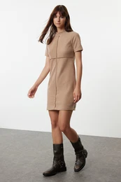 Mink A-Line/A-Line Formal Thessaloniki/Knitwear Look Mini Knitted Dress