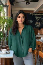 Curve Emerald Green Woven Plus Size Shirt