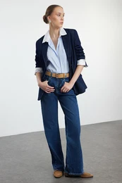 Dark Blue High Waist Wide Leg Jeans