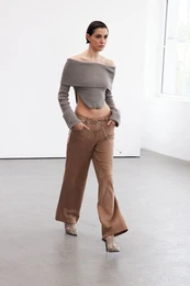 Limited Edition Dark Brown Suede Wide Leg Woven Trousers
