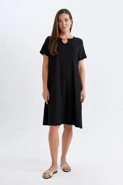 Regular Fit Crew Neck Wrapped Short Sleeve Dress