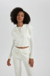 Polo Neck Relax Fit Crop Knitwear Sweater