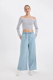 Culotte High Waist Long Soft Jean Washed Trousers