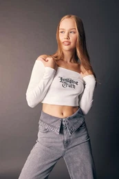 Coool Fitted Open Shoulder Ribbed Camisole Long Sleeve T-Shirt