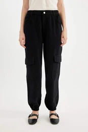Cool Gabardine Jogger Pants Basic Plain Regular Waist Cargo Pocket