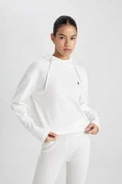 Fit Standard Fit Hooded Embroidered Ribbed Long Sleeve T-Shirt