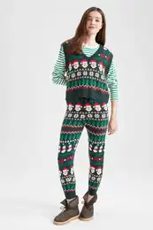 Christmas Themed Elastic Waist Jogger Knit Pants