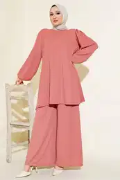 Women's Dusty Rose Tunic Pants Bottom Top Set 6663