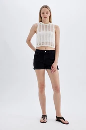 High Waist Fold-Ankle Jean Shorts