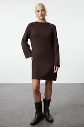 Dark Brown Mini Knit Basic Cotton Dress