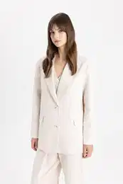 Relax Fit Jacket Collar Linen Blend Blazer Jacket