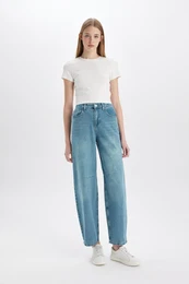 Baggy Fit High Waist Long Washed Jean Trousers