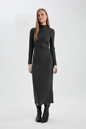 Bodycon Bodycon Basic Plain Half Turtleneck Thick Camisole Long Sleeve Maxi Dress