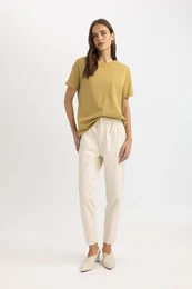 Paperbag Gabardine Trousers High Waist Pocket Basic Straight Standard Leg