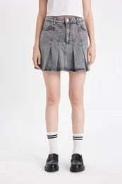 Fashion Fit Pleated Pocket Mini Jean Skirt
