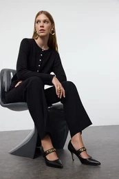 Black Thick Chain Pointed Toe Women's Classic Heeled Shoes