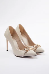Beige Chained Women's Classic Stiletto Heel Shoes