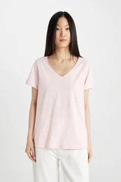 Regular Fit V Neck Basic Short Sleeve T-Shirt