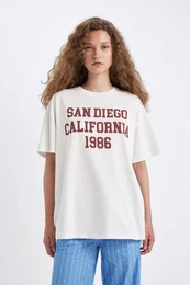 Oversize Wide Pattern Crew Neck Printed Short Sleeve T-Shirt