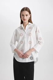 Oversize Wide Pattern Embroidered Long Sleeve Shirt