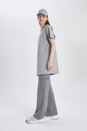 Wide Leg Wide Leg Sweatpants Elastic Waist Cargo Pocket Basic Plain