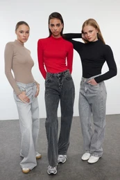 Black-Beige-Red 3-Pack Fitted Flexible Knitted Blouse