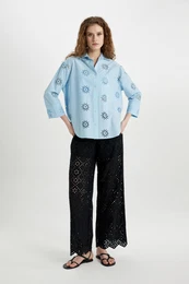 Pants Wide Leg Wide Leg Pocket High Waist Embroidered Hole Long Length