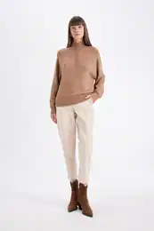 Paperbag Gabardine Trousers High Waist Pocket Basic Straight Standard Leg