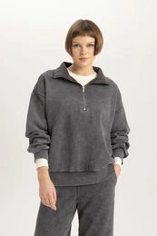 Relax Fit Polo Neck Half Zipper Sweatshirt