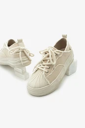 Women's Thick Sole Linen Fabric Sneaker Sports Shoes Pearl Beige