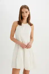 A Cut Halter Neck Embroidered Sleeveless Mini Dress