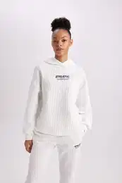 Fit Oversize Wide Pattern Hooded Quilted Sportsman Sweatshirt