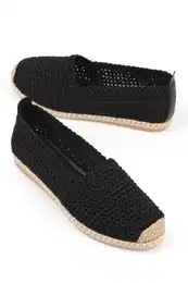 Capone Women's Oval Toe Black Slip On Thread Espadrilles