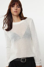 Ecru Soft Textured Loose Knit Basic Sweater