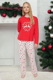 Red 100% Cotton Christmas Themed Knitted Pajama Set