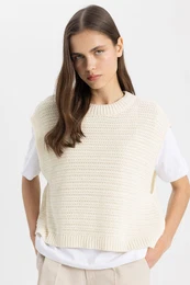 Fitted Crew Neck Knitted Sweater
