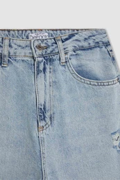 Lina Mom Fit Ripped Detail High Waist Comfortable Fit Lightweight Narrow Leg Ankle Length Jean Washable Pants