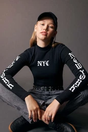 Cool Fitted Half Turtleneck Printed Long Sleeve T-Shirt