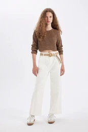 Gabardine Trousers Paperbag Pocket High Waist Double Leg Basic Plain Belted
