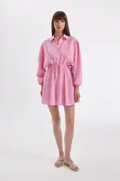 Shirt Collar Modal Long Sleeve Mini Dress