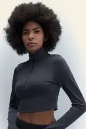 Fit Slim Fit Zippered Stand Collar Long Sleeve T-Shirt