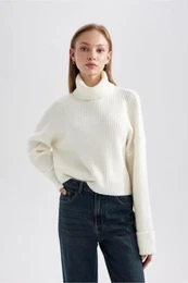 Oversize Wide Pattern Turtleneck Knitwear Sweater