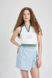 Fit Crop Polo Neck Printed Sports Undershirt