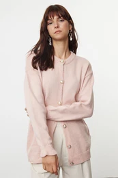 Pink Soft Texture Jacket Look Knitwear Cardigan