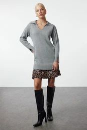 Dark Gray Mini Knitted Garnished Dress
