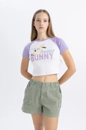 Cool Fitted Crew Neck Printed Ribbed Camisole Short Sleeve T-Shirt