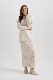 Regular Fit Flexible Waist Basic Plain Maxi Knit Skirt