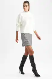 A Cut Checked Normal Waist Mini Skirt