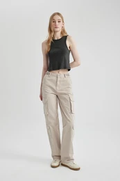 Cool Gabardine Trousers Straight Fit Cargo Pocket Straight Leg