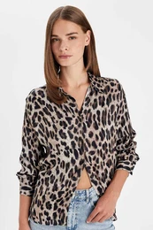 Regular Fit Leopard Print Poplin Long Sleeve Shirt